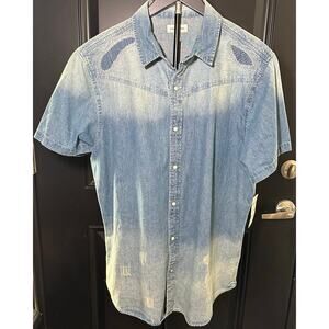 NWT-Sun and Stone Men's Large Distressed Denim Shirt
